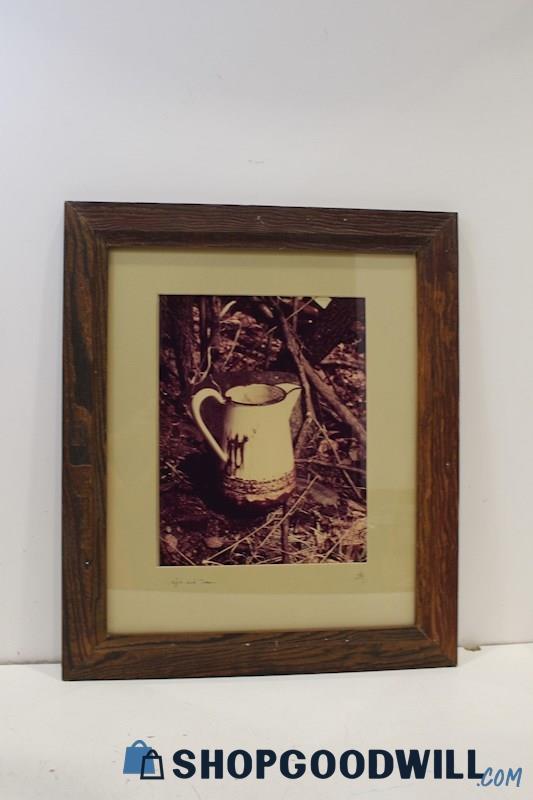 EJ Signed 'Coffee and Time' Rustic Framed Vintage Sepia Photographic Print