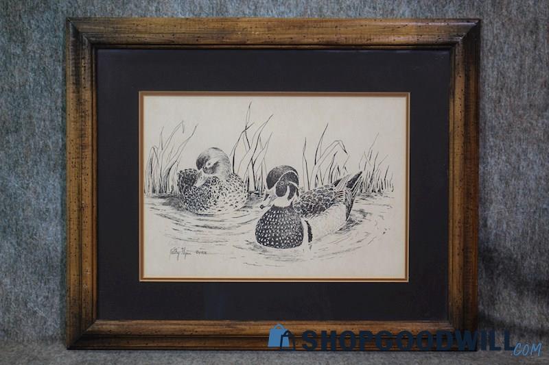 Wood Ducks Waterfowl Wildlife Framed Drawing Print 98/400 Signed Kathy Flynn Art
