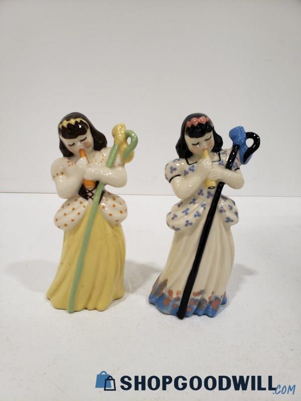 Set Of 2 Vintage Ceramic Art Studio Little Bo Peep Figurine Blue / Yellow 