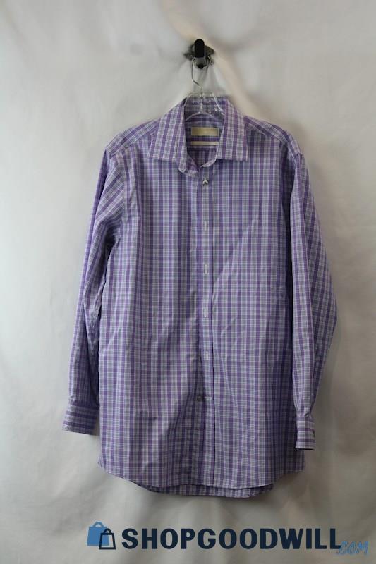 Michael Kors Men's Lavender/Blue Plaid Long Sleeve Button Down sz 15.5x32/33