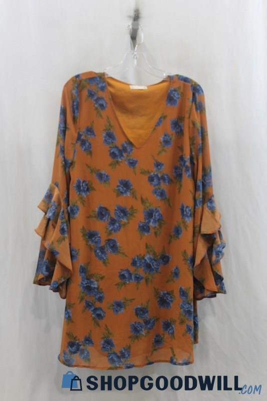 Altar'd State Women's Orange/Blue Floral Swing Dress SZ M