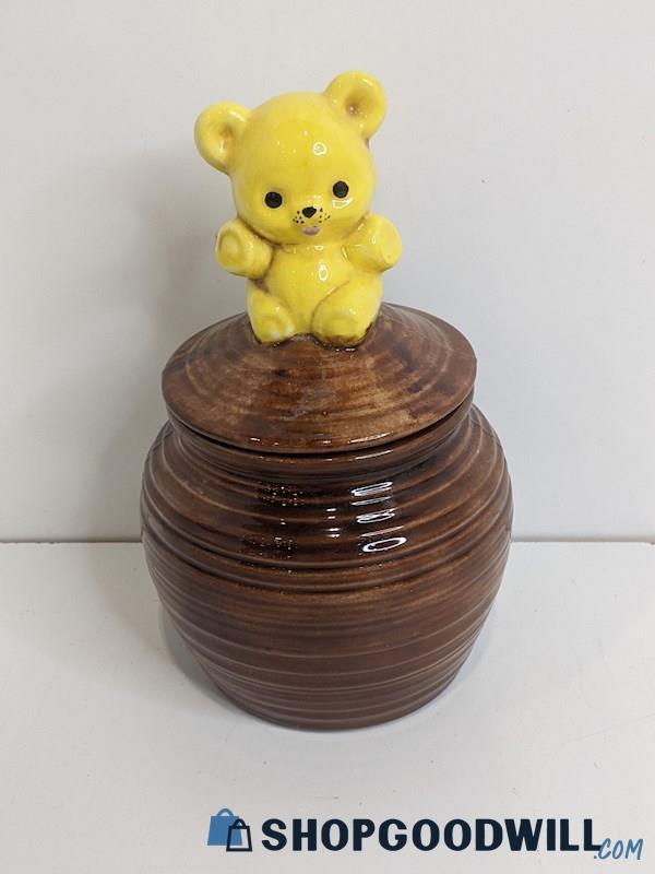 Appears to Be Ceramic Yellow Bear Covered Brown Jar