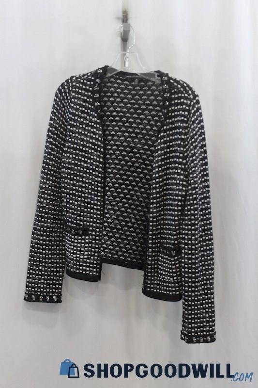 White House Black Market Womens Black/White Tweed Cardigan Sz M