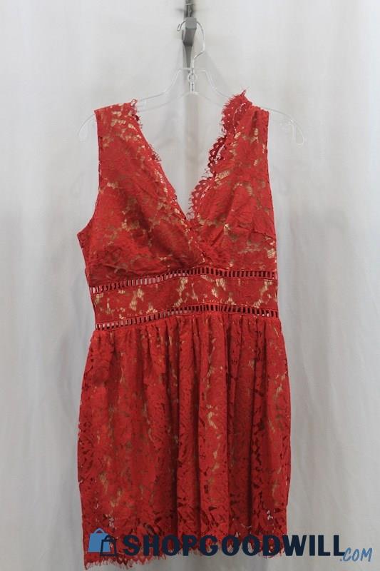 Altar'd State Women's Red Lace Knit Floral Dress SZ L