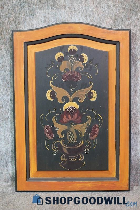 Decorative Flowers in Vase Painted on Wood Board/Plaque Wall Art Unsigned Decor