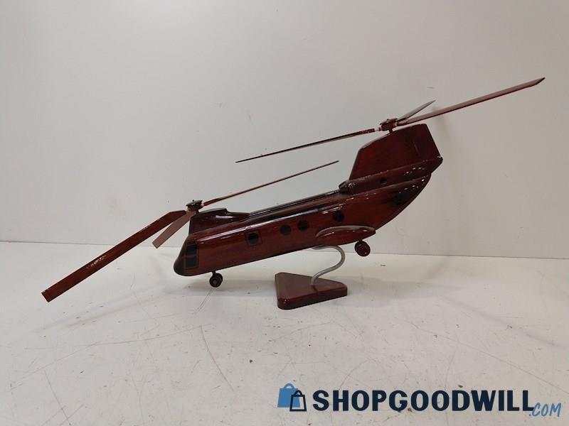 Polished Dark Wood Helicopter Figure Made In Vietnam UNBRANDED