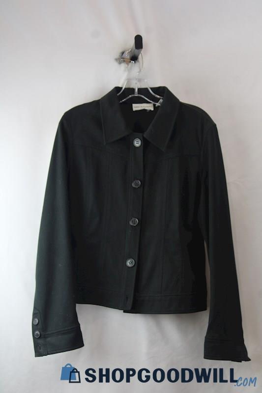 Dana Buchman Women's Black Twill Button Up Cropped Jacket SZ 10