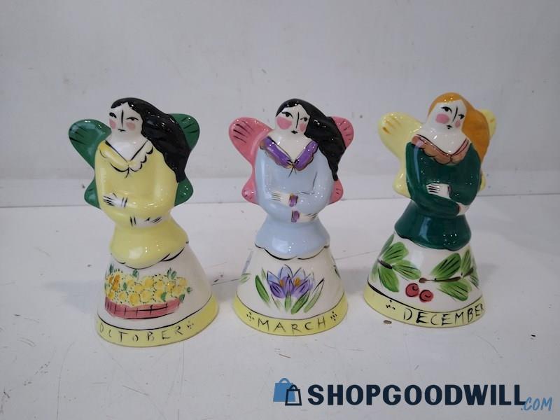 Hand Painted Ceramic Month Angel Bell Figurines
