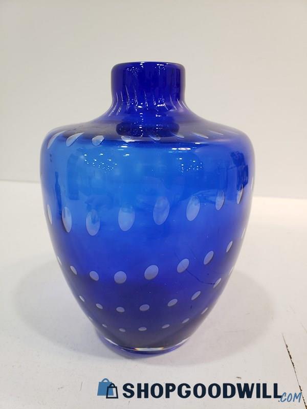 Vintage Cobalt/Royal Blue Art Glass Vase Graduate Control Bubbles Rain Drop  7
