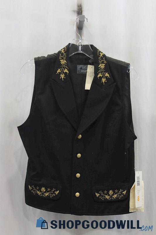 NWT Liz Wear Womens Black/Gold Embroidered Vest Sz 8