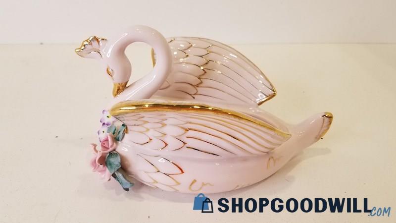 Lefton's China Pink Swan Candy/Trinket Dish HandPainted Porcelain Approx 7