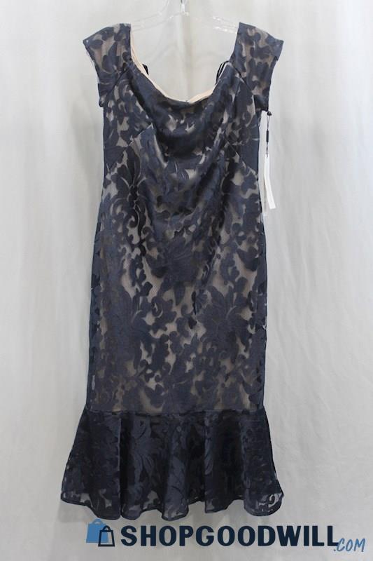 NWT Calvin Klein Women's Blue/Tan Ruffle Bottom Dress SZ 10