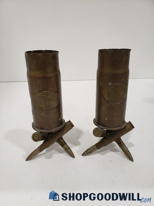 Set Of 2 Ypres Trench Art Vase 