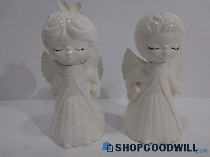 Vintage White Ceramic Angel Figurine Set of 2