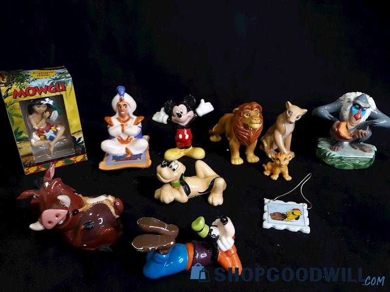 Lot of Assorted Disney Collectible Figurines, Aladdin, Lion King, Mowgle, Mickey