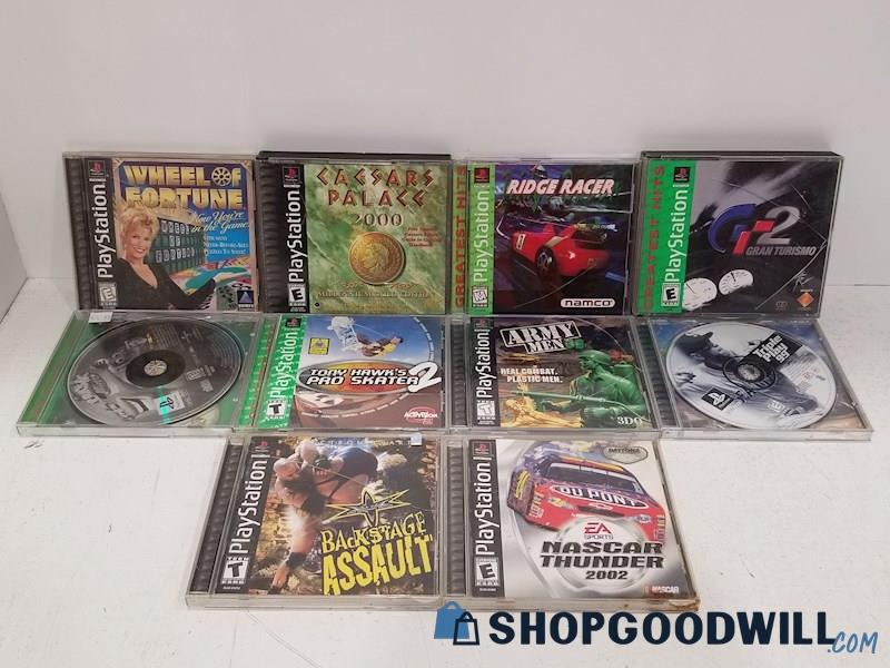 10pc Lot PlayStation 1 Games Wheel of Fortune, Army Men, Ridge Race, More PS1