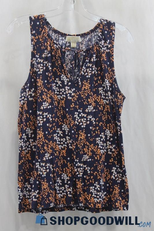 Michael Kors Women's Navy/Orange Floral Print Tank Blouse SZ S