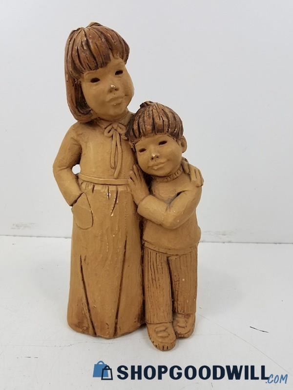 Lee Bortin Brother And Sister Clay Sculpture, Vintage Pottery Home Decor