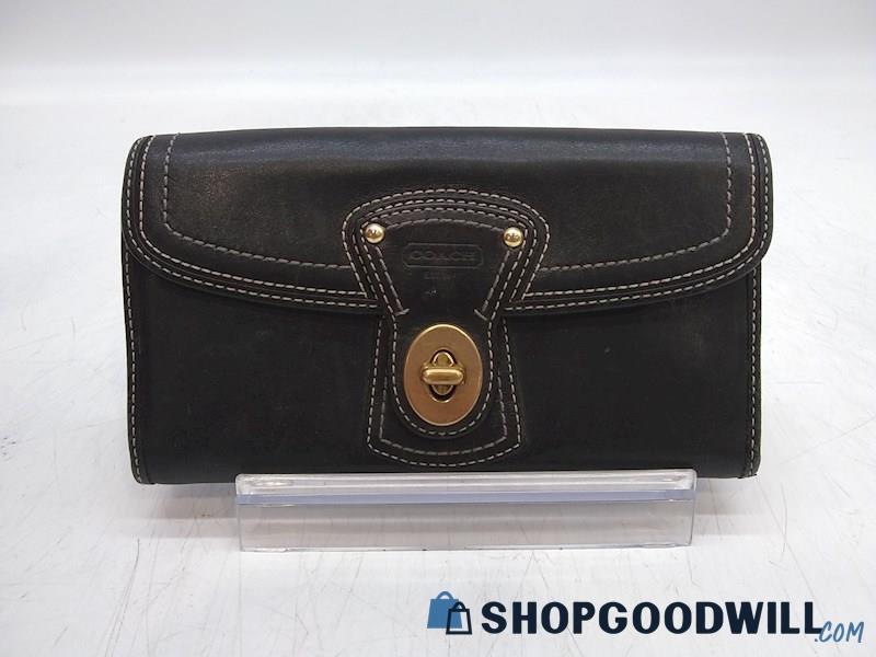 Coach Black Leather Fold Over Trifold Wallet Handbag Purse 