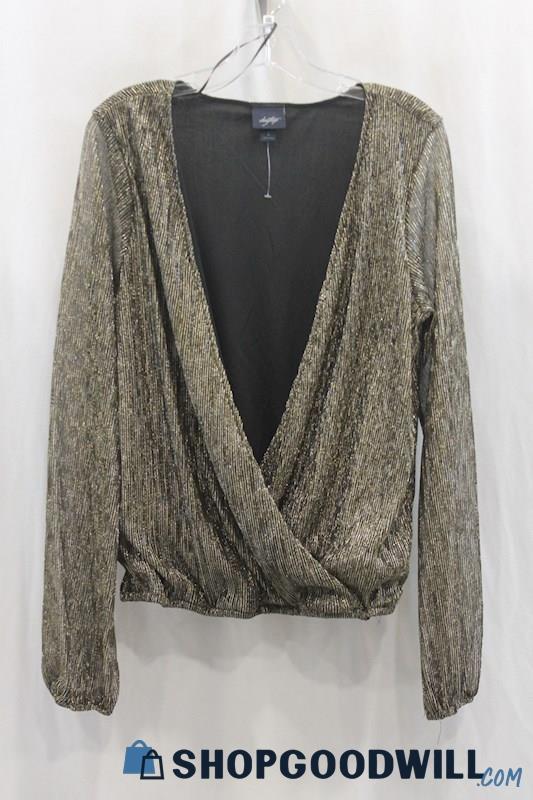 Daytrip Women's Gold/Black Crossover Blouse SZ L