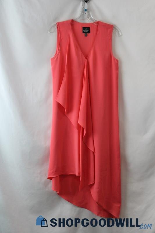 Adrianna Papell Pink Ruffle Cascade Asymmetrical Tank Dress sz 4