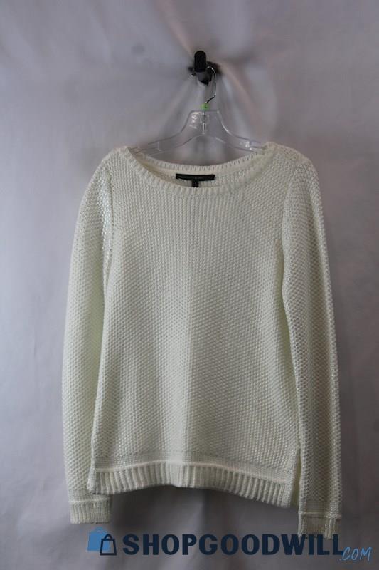 NWT WHBM Women's White/Silver Shimmer Loose Knit Sweater SZ S