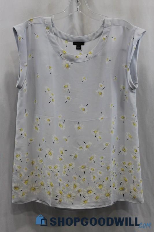 Ann Taylor Womens Baby Blue/White Floral Blouse Sz M