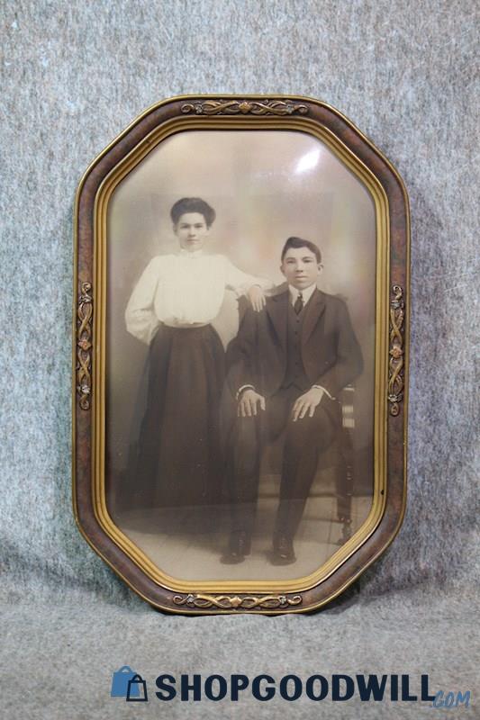 Siblings Brother & Sister Framed VTG Edwardian-Styled Portrait Photograph Unsign