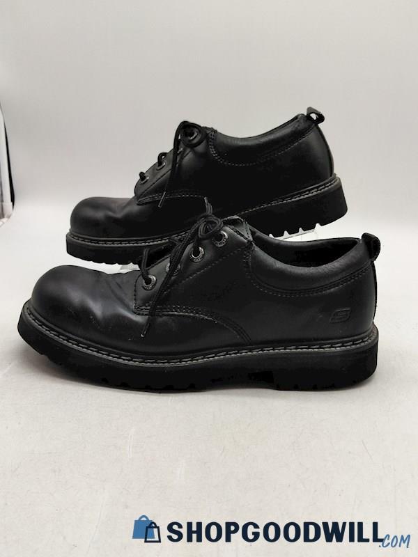 Skechers Men's Black Leather Safety Toe Oxfords SZ 9.5