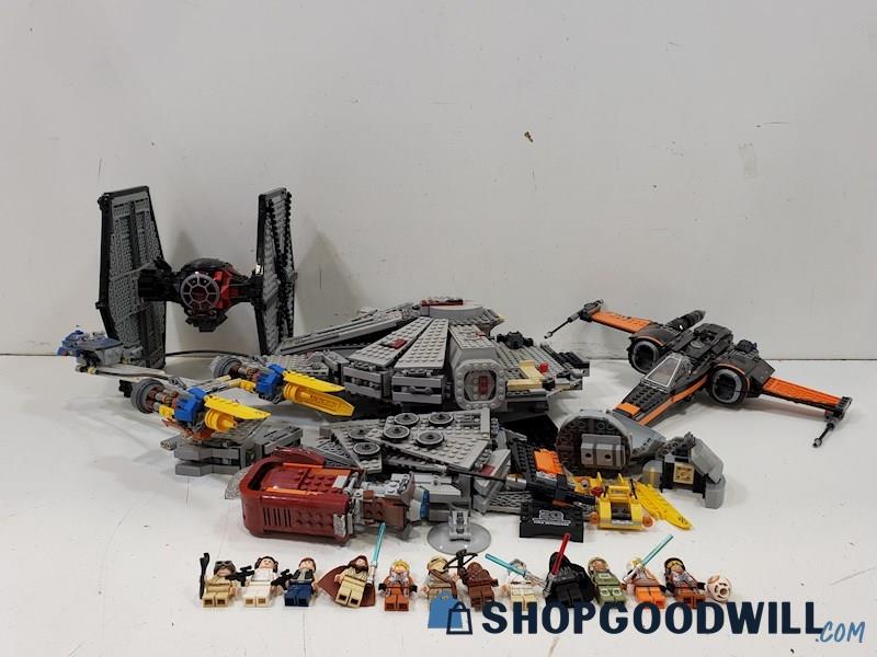 Lego Star Wars Mixed Sets Lot W/ Minifigures, Millennium Falcon, X-Wing