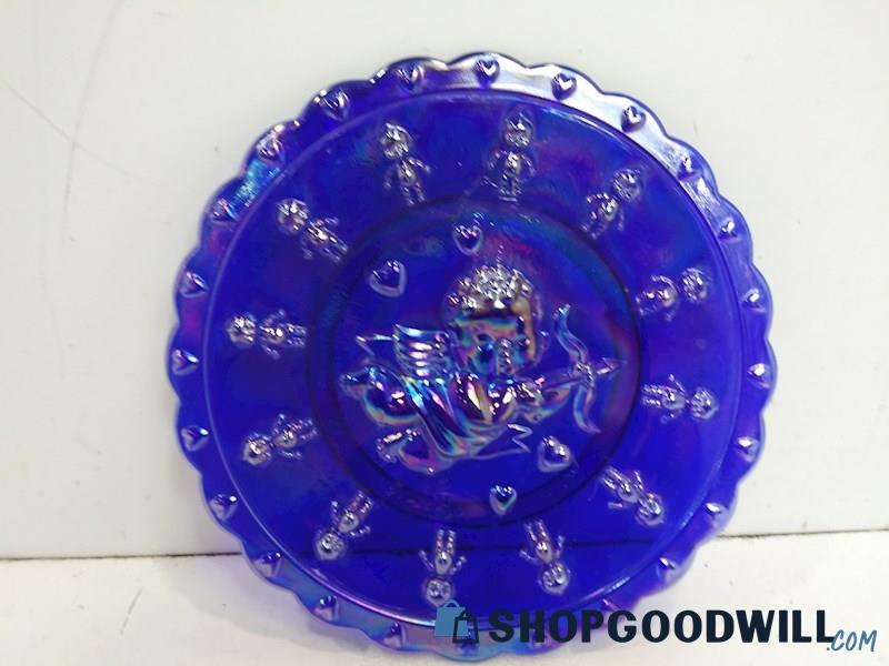 St. Joes Clair Plate Cobalt Blue Kewpie Cupid Carnival Glass Figurine Decor