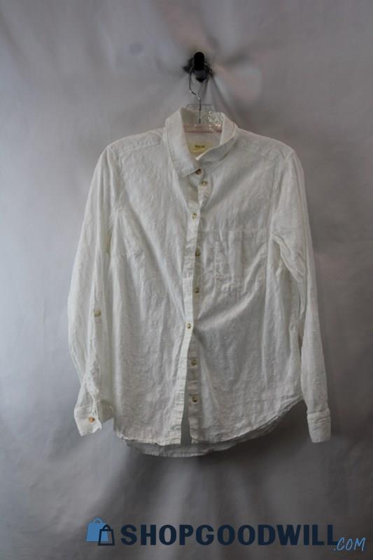 Anthropologie Women's White Textured Long Sleeve Button Up Shirt sz 12