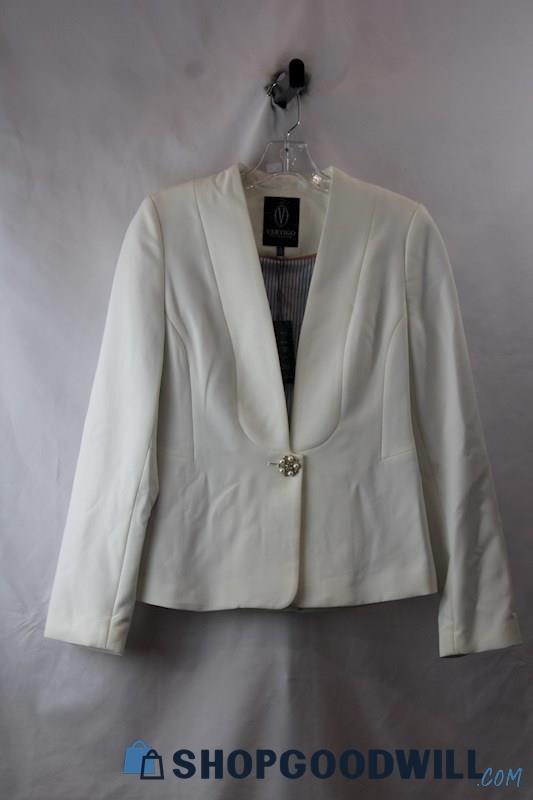 NWT Vertigo Women's Ivory Single Button Navy Striped Lined Blazer SZ 4