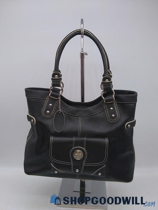 Wilsons Leather Black Pebbled Leather Shoulder Tote Handbag Purse 