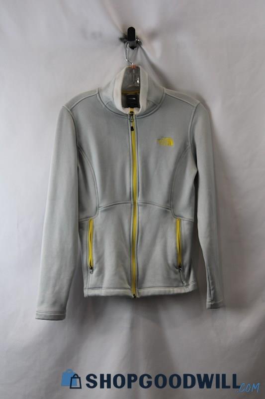 The North Face Women's Light Gray/Yellow Fleece Lined Zip Up Sweatshirt SZ S