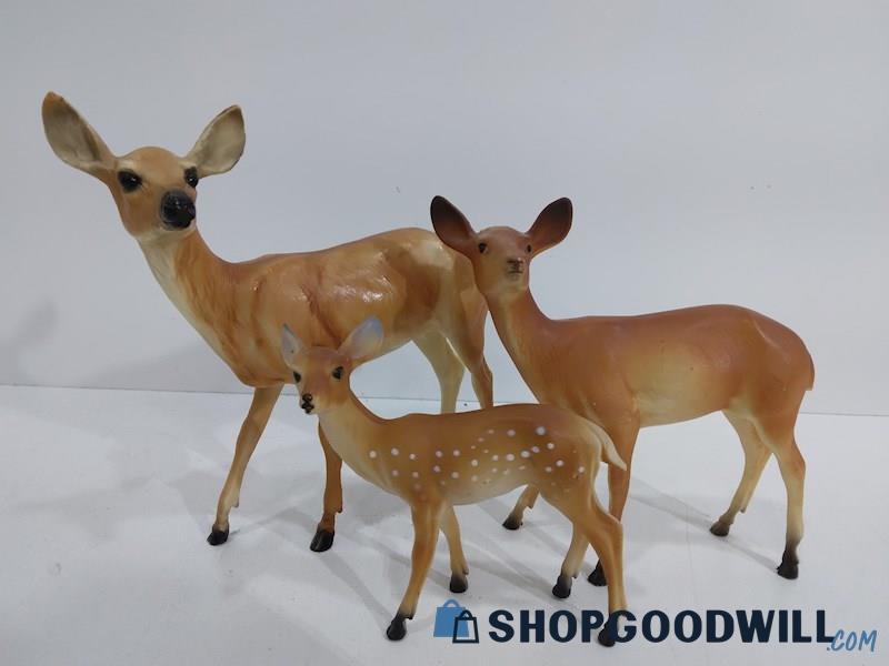 3 Vintage Hard Plastic Doe Fawn Deer Family Figurines Home Decor 