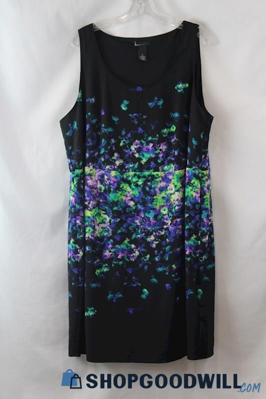 Lane Bryant Women's Black/Green Watercolor Pattern Scoop Neck A-Line Dress sz 22