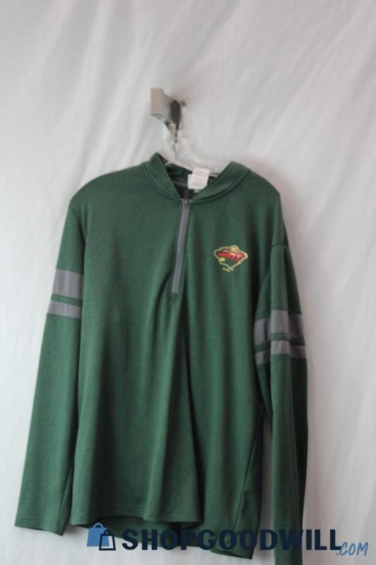 NHL Men's Green MN Wild 1/4 Zip Sweater sz L