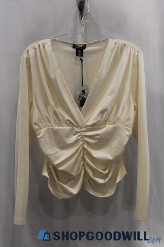 NWT Sincerely Jules Women's Pearl White Crop Blouse SZ L