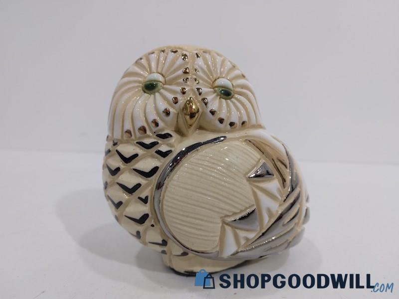 Retired Owl Figurine Artesania Rinconada De Rosa Silver Gold Accents Hand Made