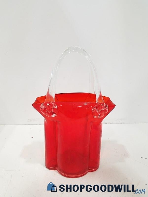 Ruby Red Design Hand Blown Glass Purse Vase
