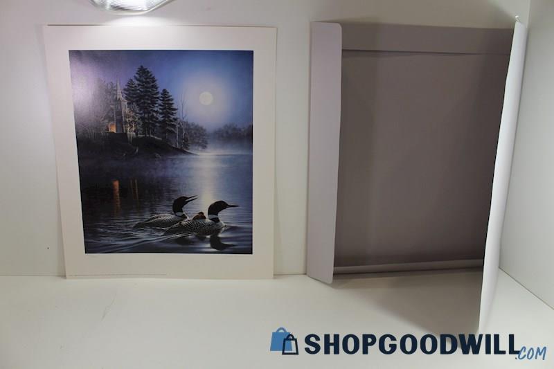 James A Meger Signed Framed 'Vespers-Common Loon' Painting Print Image 21.5