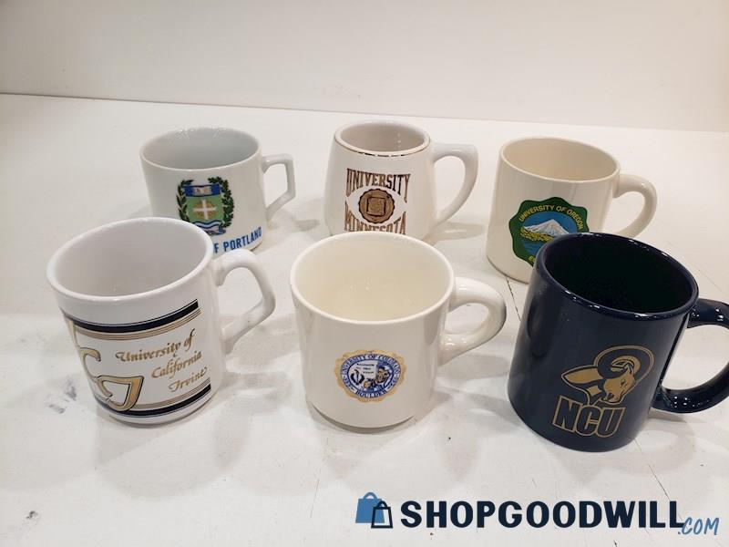 6pc College Mugs Cups Collegiate California, Oregon, Colorado, Minnesota, NCU