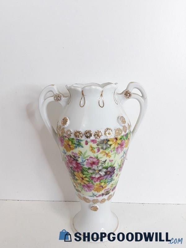 Tilso Japan Hand Painted Gold Trimmed Floral Design Porcelain Vase Urn VTG 