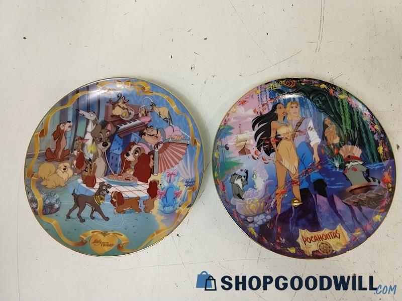 ID43 2pc Disney Musical Memories Plate Lady & The Tramp Pocahontas Collectible
