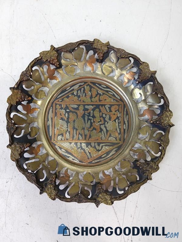 Metal Autumn Leaf Ancient Civilization Depicted Plate UNBRANDED
