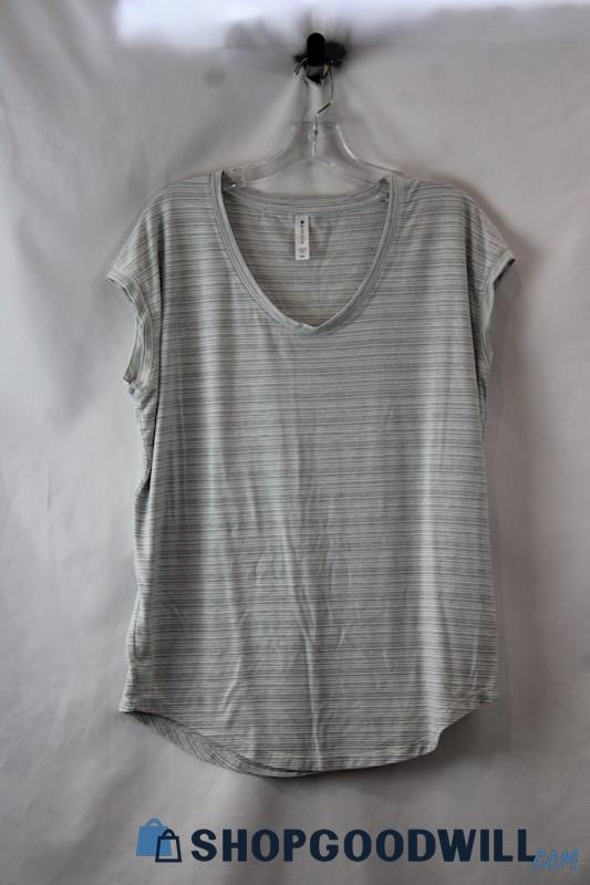 Athleta Women's Gray Striped Scoop Neck Light Weight Tee sz MT