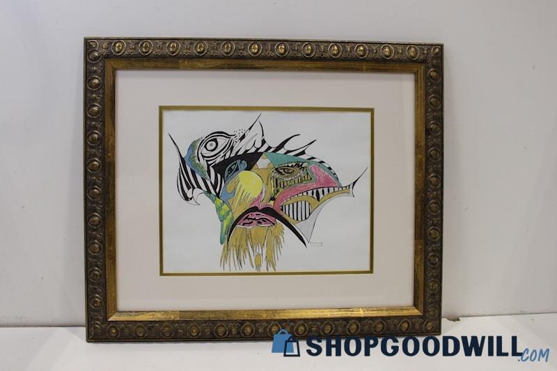 Sweeney Signed Framed Color Drawing Print 015 # 012 'African Animal Mask'