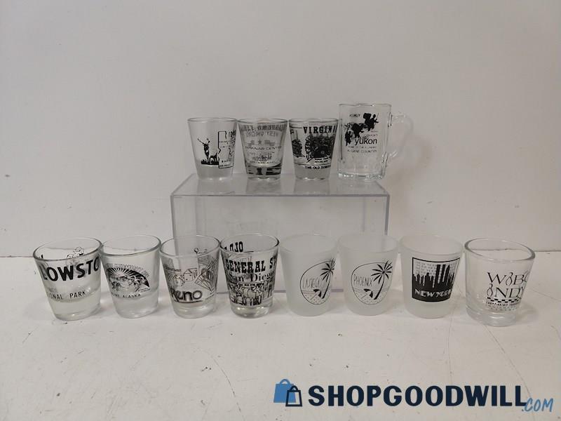 ID91 12pc Shot Glasses Souvenirs States Clear/Frosted/Black Barware MIXED BRAND