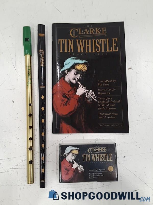 Vintage The Clarke Tin Whistle w/Cassette Tape & Irish Tin Whistle